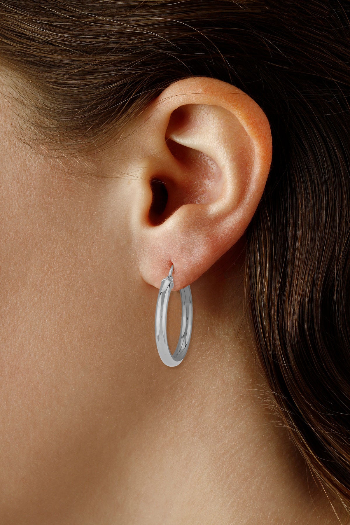 Ben Garelick Classic Sterling Silver 3mm Tube Hoop Earrings on Ear