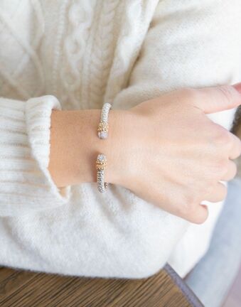 Vahan Sterling Silver & 14K Yellow Gold "Crown" Diamond Bangle Bracelet