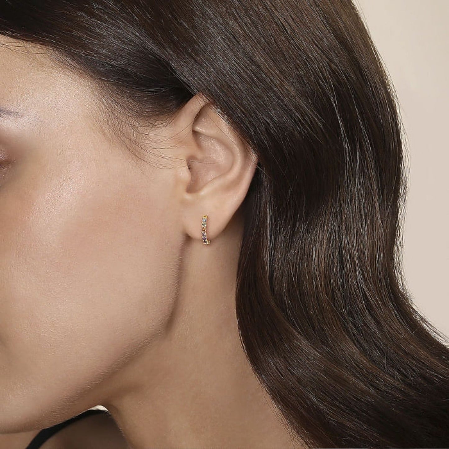 Gabriel & Co. Rainbow Colored Gemstone Mini-Hoop Earrings