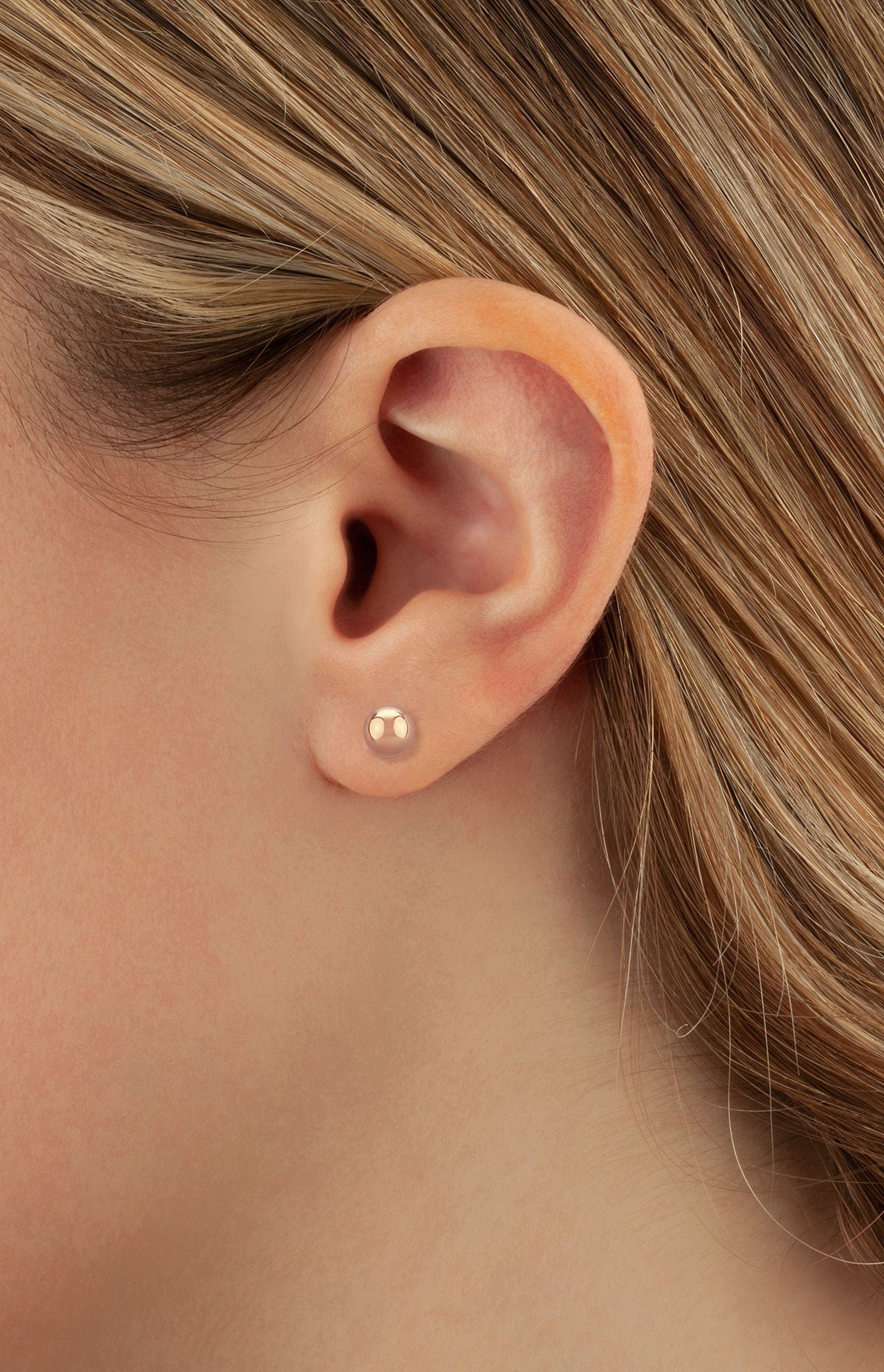 Ben Garelick Rose Gold 6MM Ball Stud Earrings on Ear