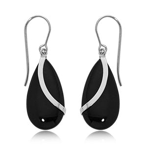 Ben Garelick Sterling Silver Black Onyx Almond Drop Swirl Dangle Earrings
