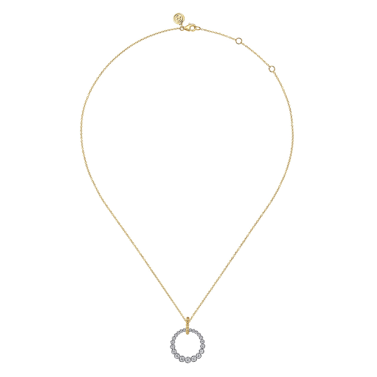 Gabriel & Co. Two-Tone 14K Yellow & White Gold Bujukan 20MM Circle Diamond Drop Necklace