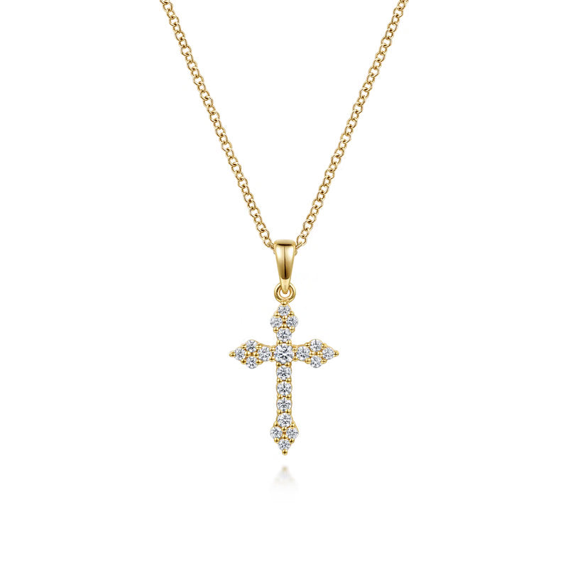 Gabriel & Co. 14K Yellow Gold 0.25 Carat Diamond Cross Pendant Necklace