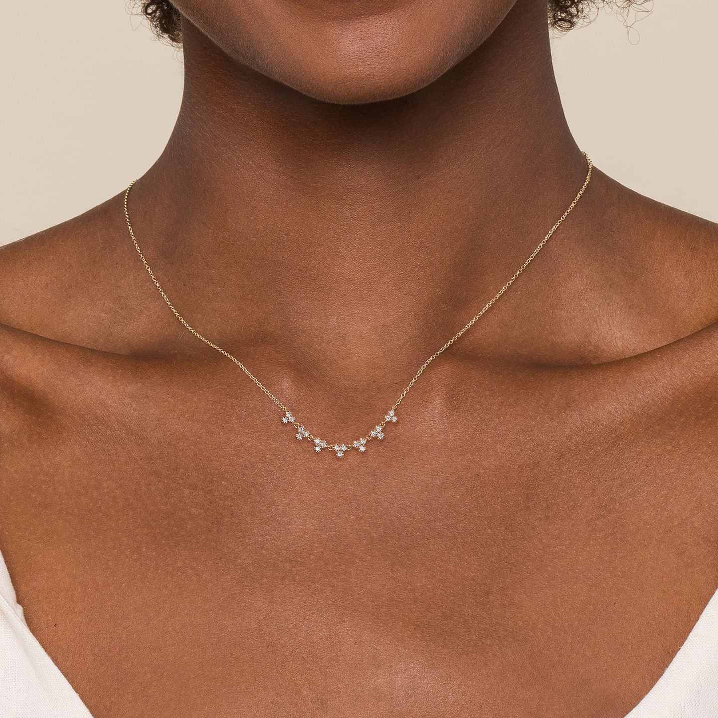 Gabriel & Co. Yellow Gold Curved Diamond Station Bar Necklace