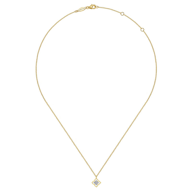 Gabriel & Co. NK6868 diamond flower pendant with 17.5 inch adjustable gold chain and lobster clasp