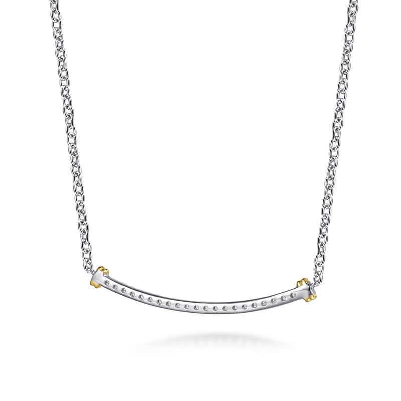 Gabriel & Co. Bujukan White Sapphire Bar Necklace in 14K Yellow Gold & Sterling Silver Back