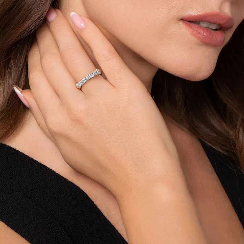 Gabriel & Co. Bujukan White Sapphire Stackable Ring in 14K Yellow Gold & Sterling Silver On Hand