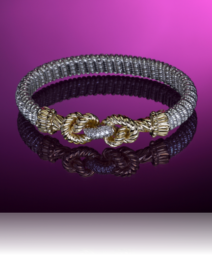 Vahan Sterling Silver & 14K Yellow Gold Diamond "Knot" Bangle Bracelet