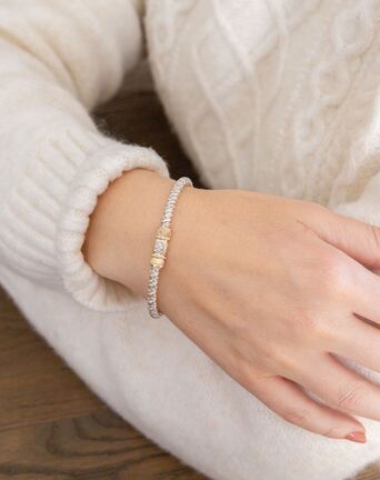 Vahan Sterling Silver & 14K Yellow Gold Diamond Square Pave Bangle Bar Bracelet