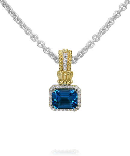Vahan Sterling Silver & 14K Yellow Gold London Blue Topaz & Diamond Halo Pendant