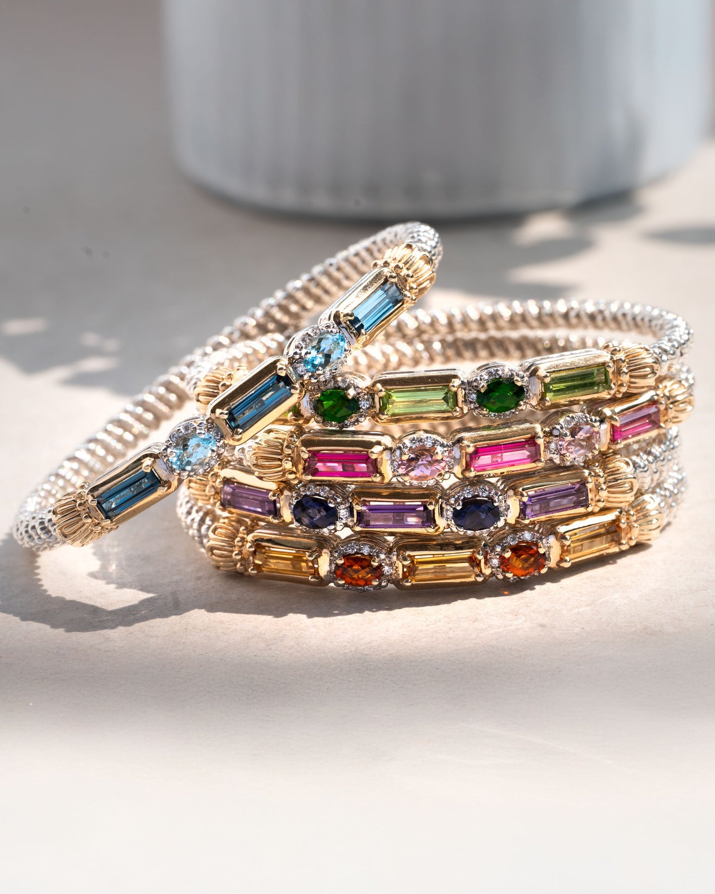 Vahan Sterling Silver & Yellow Gold Colorful Gemstone Bangle Bracelet
