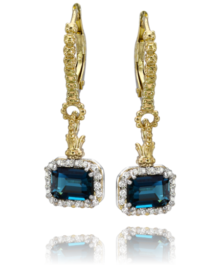 Vahan Sterling Silver & 14K Yellow Gold London Blue Topaz & Diamond Halo Earrings