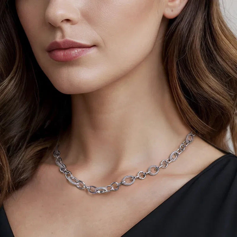 Gabriel & Co. Bujukan Link Chain Necklace in Sterling Silver 16.5mm When Worn