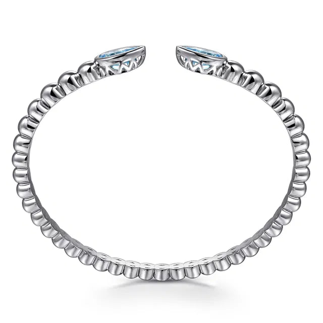 925 Sterling Silver Bujukan and Pear-Shape Blue Topaz Split Bangle Bracelet