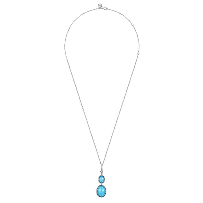 Gabriel & Co. Bujukan Sterling Silver Oval Rock Crystal and Turquoise Pendant Necklace