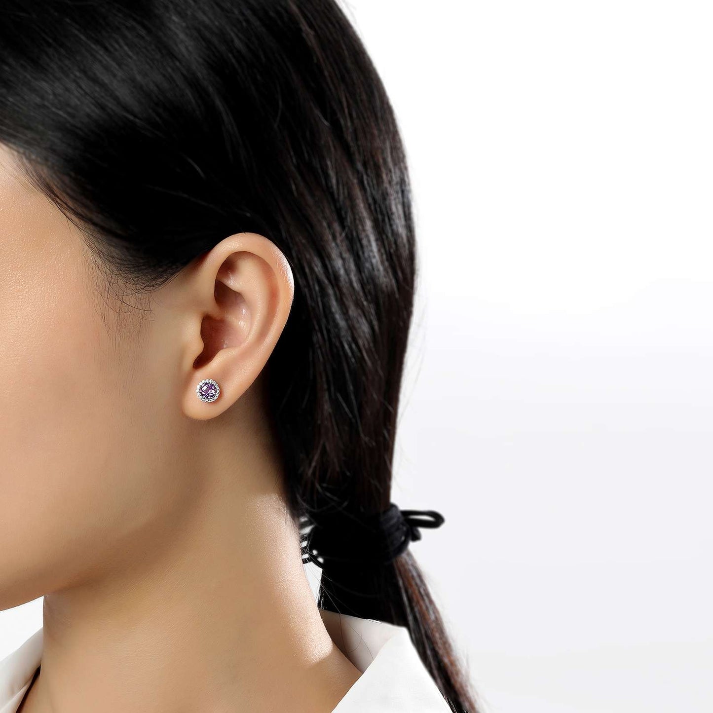 Lafonn Amethyst February Birthstone Halo Stud Earrings