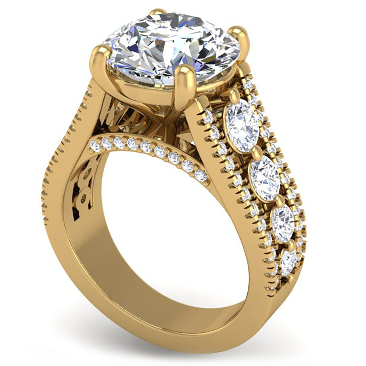 BGLG Yellow Gold Hampton 5.5 Carat Round Lab-Grown Diamond Engagement Ring with Large Graduating Side Lab-Diamonds