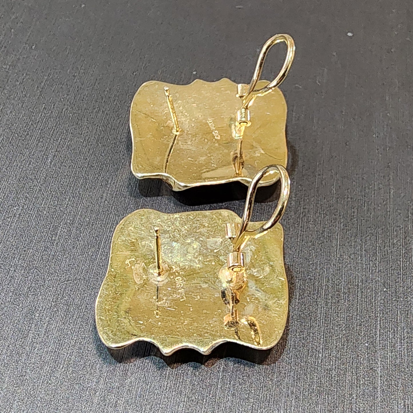 Ben Garelick Estate 14K Yellow High Polish Puffy Rectangular Wave Omega Clip Earrings