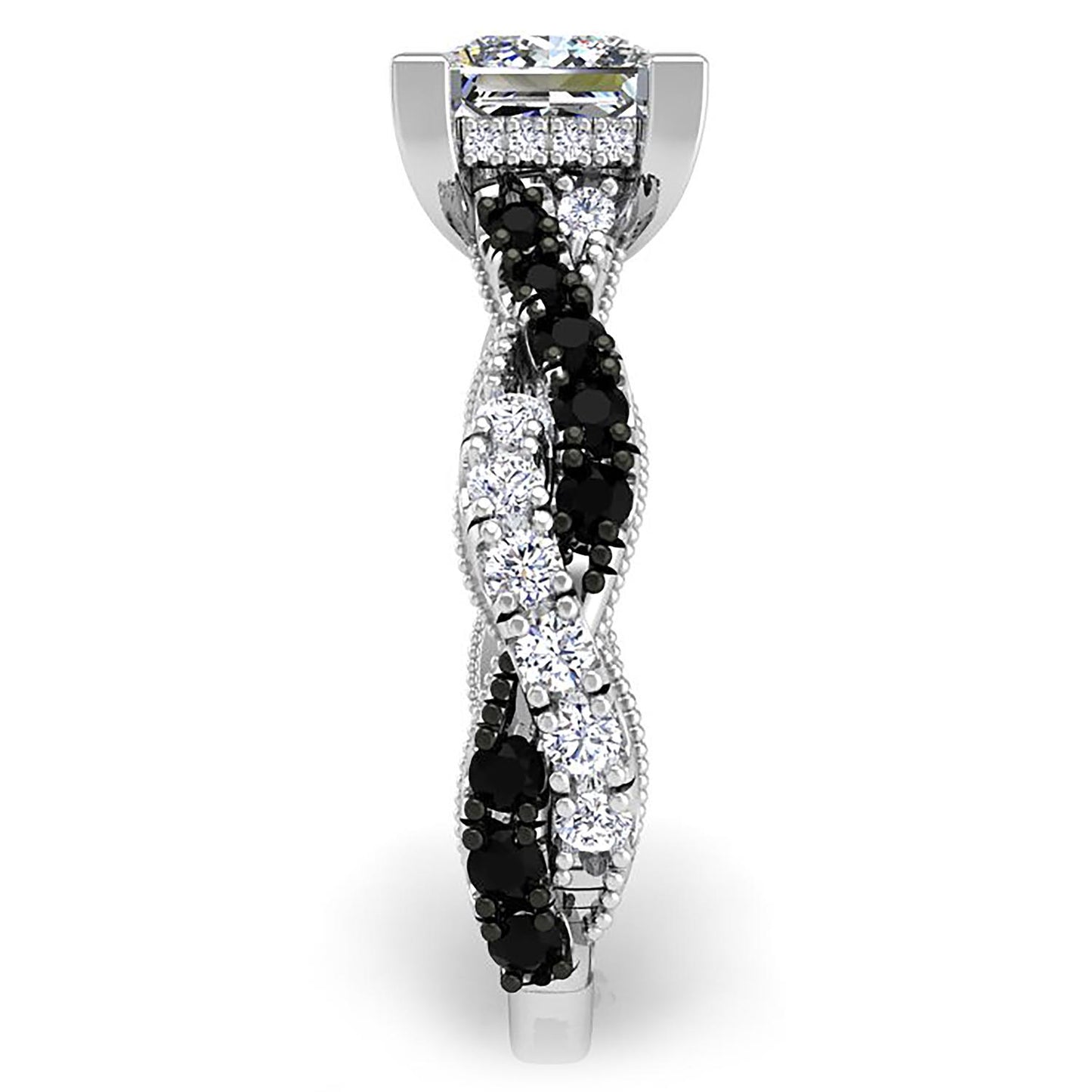 Ben Garelick 14K White Gold Large Luna Twist Hidden Halo Princess Cut Center Black & White Diamond Engagement