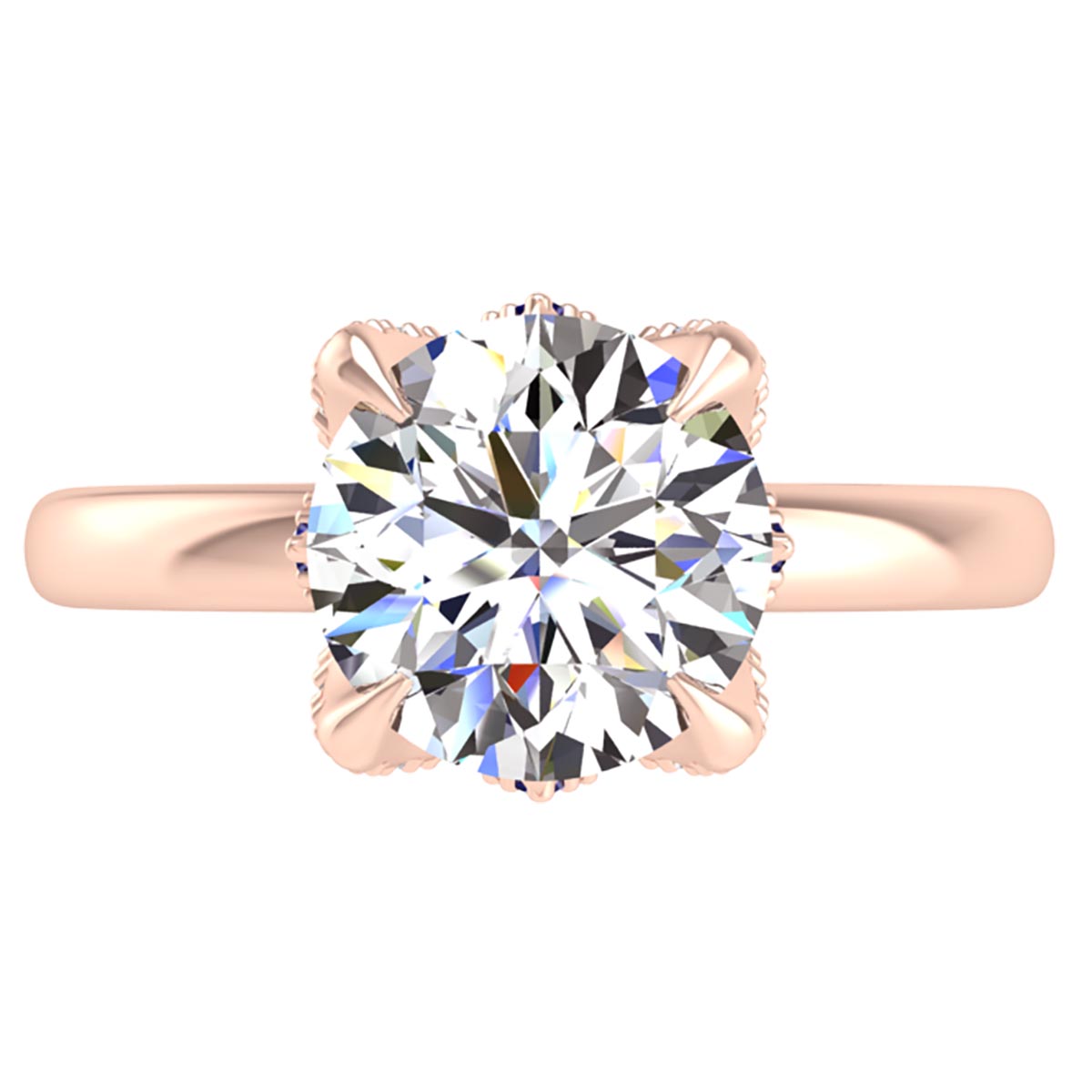 Ben Garelick Rose Gold Radiance Solitaire Engagement Ring Featuring a Rainbow of Colors Pave Set in the Gallery of the Engagement Ring
