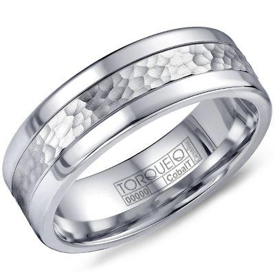 CrownRing 7MM Cobalt Hammered Center Wedding Band