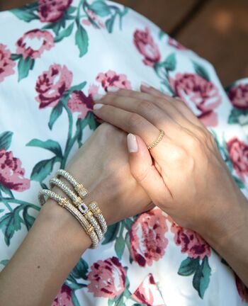 Vahan Sterling Silver & Yellow Gold Thin Diamond Pave Bar Bangle Bracelet