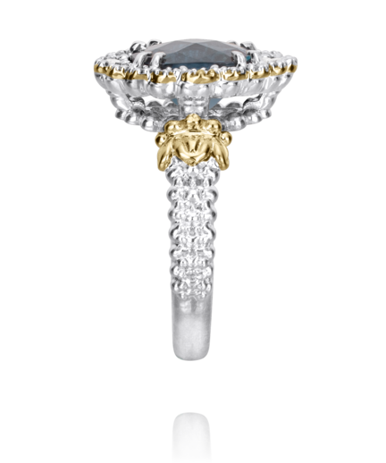 Vahan Sterling Silver & 14K Yellow Gold London Blue Topaz & Diamond Halo Cocktail Ring