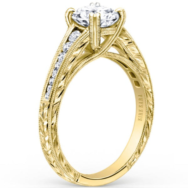 Kirk Kara Yellow Gold "Stella" Graduating Diamond Engagement Ring Angled Side View