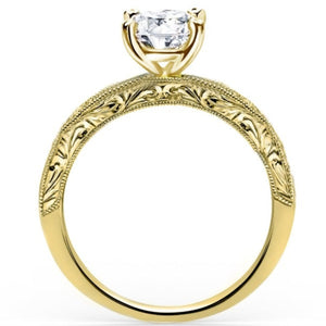 Kirk Kara Yellow Gold "Charlotte" Blue Sapphire Diamond Engagement Ring Side View