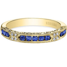 Load image into Gallery viewer, Kirk Kara Yellow Gold &quot;Charlotte&quot; Blue Sapphire Diamond Wedding Band Front View
