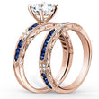 Load image into Gallery viewer, Kirk Kara Rose Gold &quot;Charlotte&quot; Blue Sapphire Diamond Engagement Ring Set Angled Side View

