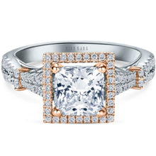 Load image into Gallery viewer, Kirk Kara White &amp; Rose Gold Pirouetta Large Princess Cut Halo Diamond Engagement Ring Front View 
