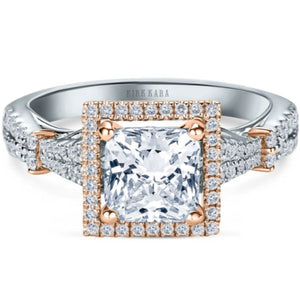 Kirk Kara White & Rose Gold Pirouetta Large Princess Cut Halo Diamond Engagement Ring Front View 
