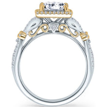 Load image into Gallery viewer, Kirk Kara White &amp; Yellow Gold Pirouetta Large Princess Cut Halo Diamond Engagement Ring Side View 
