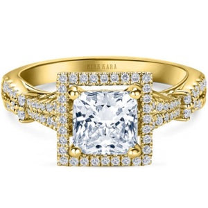 Kirk Kara Yellow Gold Pirouetta Large Princess Cut Halo Diamond Engagement Ring Front View