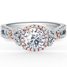 Load image into Gallery viewer, Kirk Kara White &amp; Rose Gold &quot;Mini-Pirouetta&quot; Halo Diamond Engagement Ring Front View
