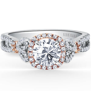 Kirk Kara White & Rose Gold "Mini-Pirouetta" Halo Diamond Engagement Ring Front View