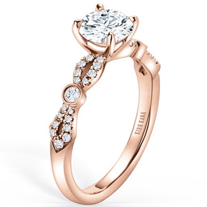 Kirk Kara Rose Gold "Lori" Vintage Style Twist Diamond Engagement Ring Angled Side View