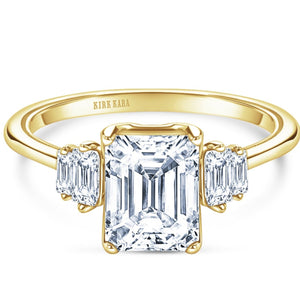 Kirk Kara Yellow Gold "Stella" Five Stone Emerald and Baguette Diamond Engagement Ring Front View