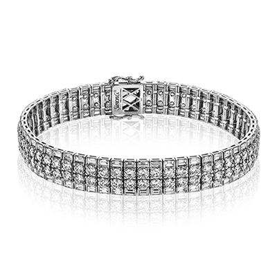 Simon G. LB2207 three row round and baguette diamond bracelet in white gold