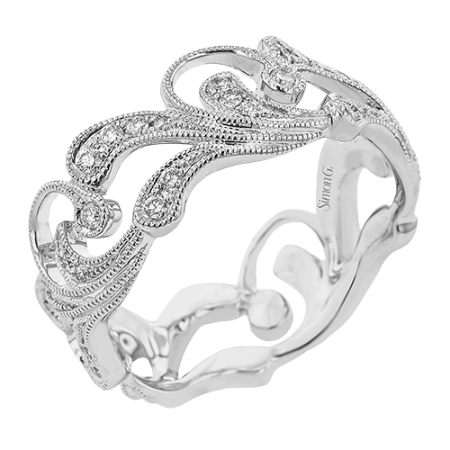 Simon G. LR4145 vintage style filigree diamond right hand ring in white gold