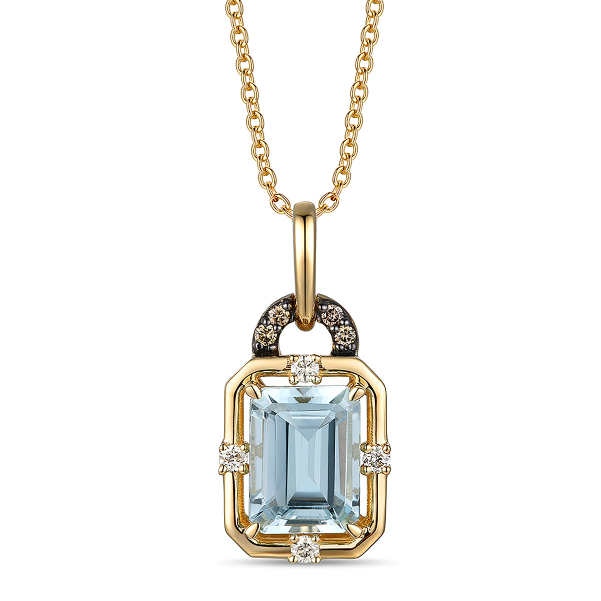 Le Vian 14K Yellow Gold Emerald Cut Sea Blue Aquamarine & Chocolate Diamond Halo Pendant