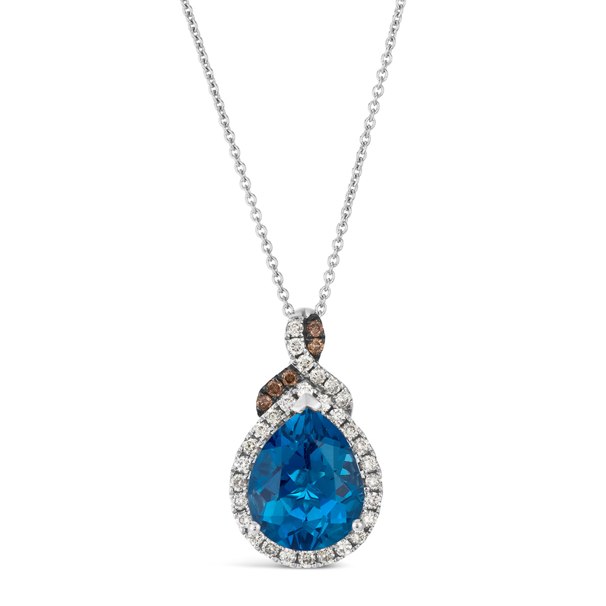 Le Vian White Gold Pear Cut Deep Sea Blue Topaz & Nude Diamond Halo Pendant