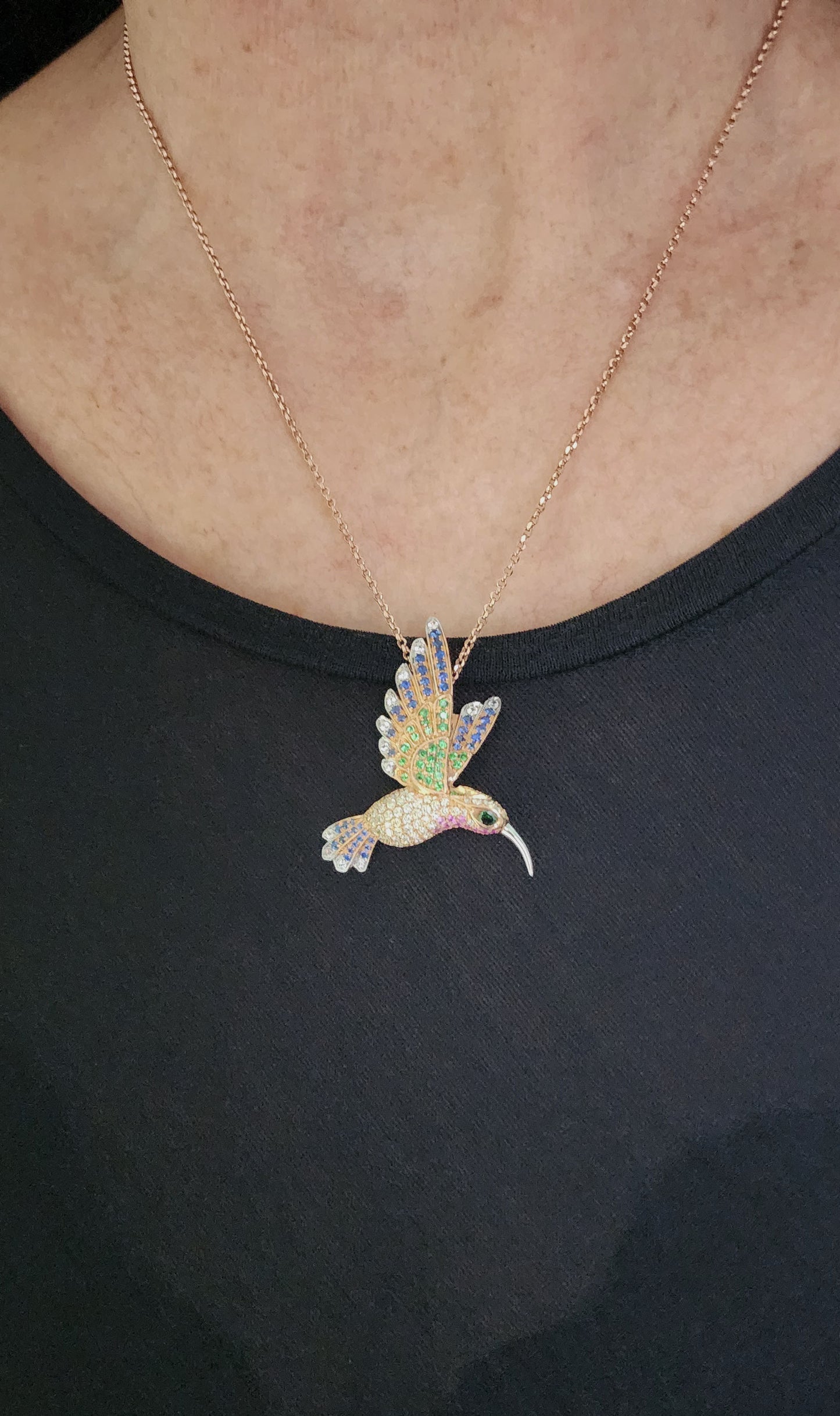 Le Vian Hummingbird Gemstone & Diamond Necklace on Model