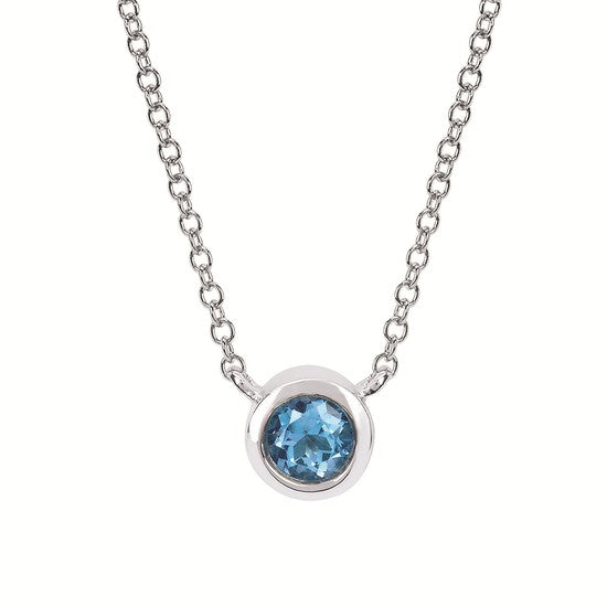 Ben Garelick sterling silver bezel set blue topaz birthstone necklace on 18-inch chain