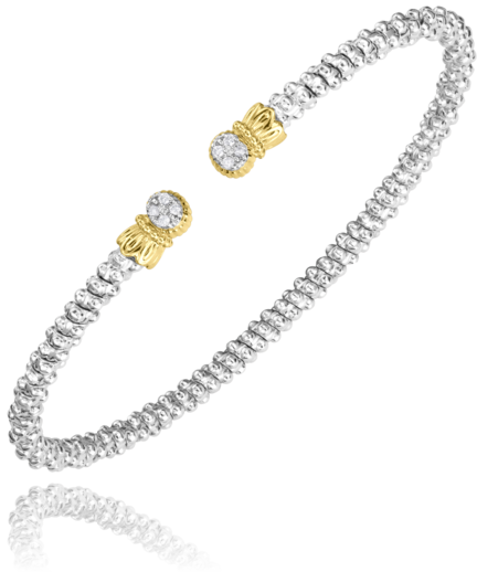 Vahan Sterling Silver & 14K Yellow Gold Two Station Round Cut Pave Diamond Bangle Bracelet