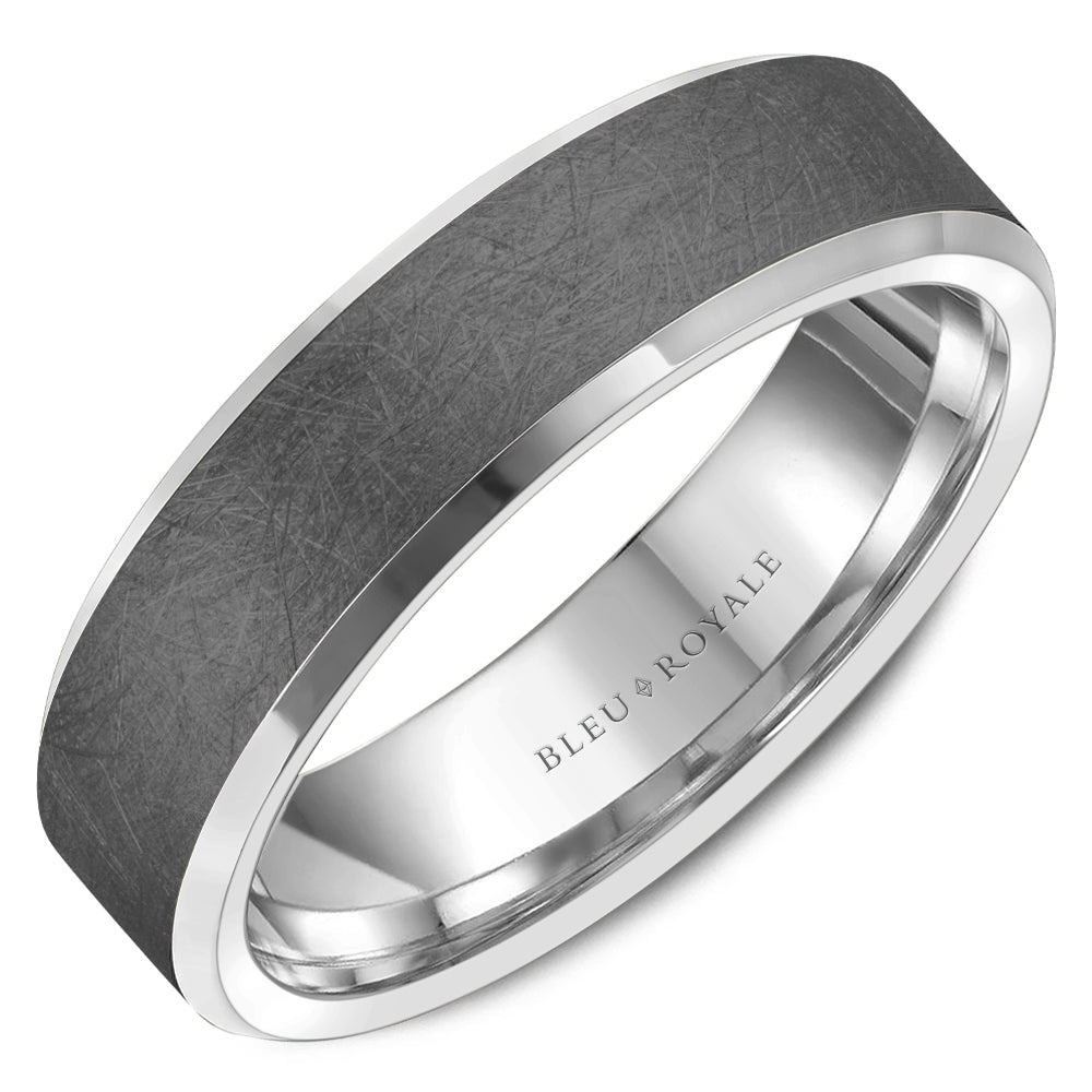 Bleu Royale 14K White Gold & Tantalum Diamond Brush Wedding Band with High Polished Beveled Edges