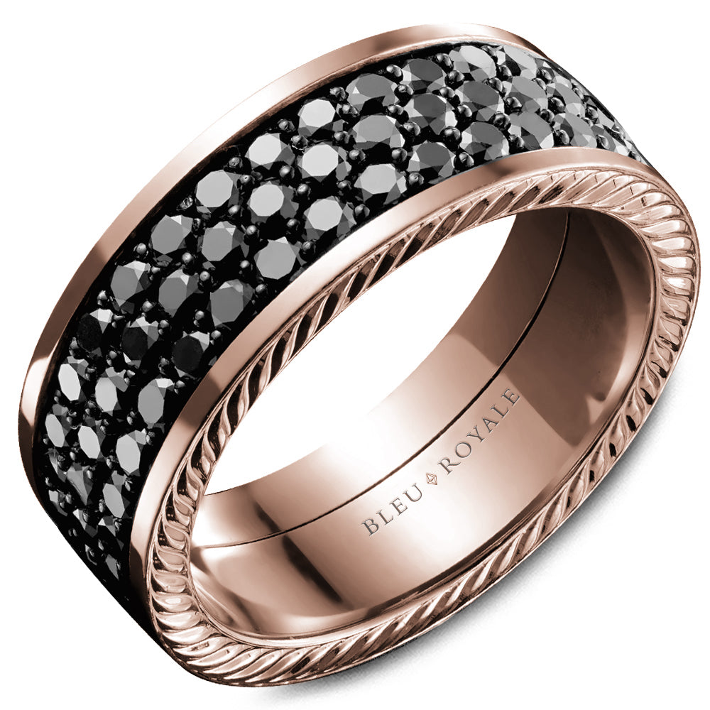 Bleu Royale Rose Gold Pave Set Black Diamond Eternity Wedding Band
