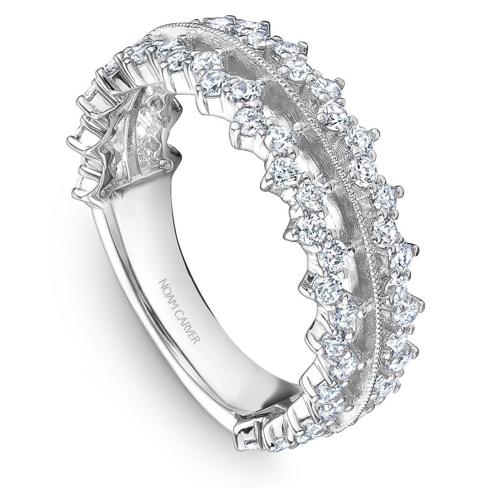 Noam Carver White Gold Crown Two-Row Diamond Scalloped Stackable Band