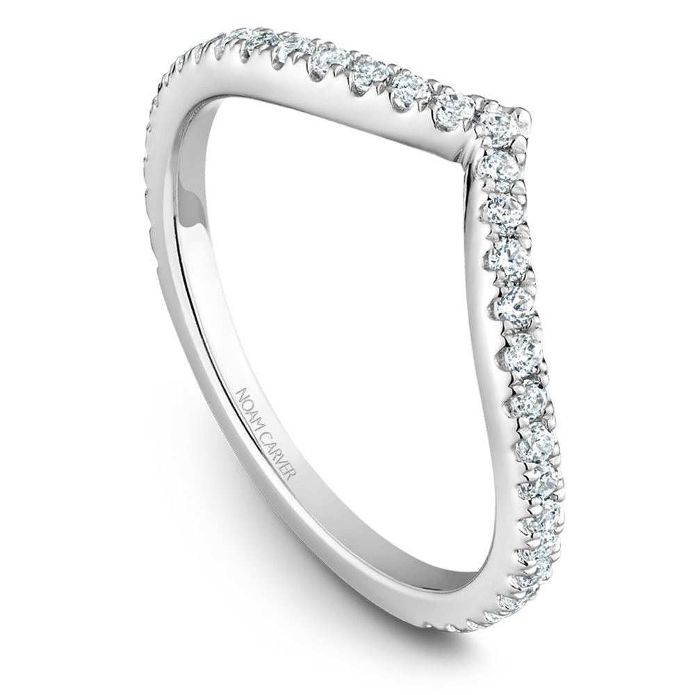 Noam Carver White Gold Chevron Curved Diamond Wedding Band Featuring 0.36 Carats Total Weight Round Cut Diamonds.